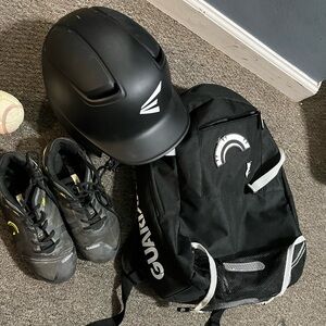 Boys Baseball helmet book bag and cleats